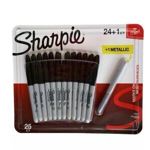 NEW Sharpie Permanent Markers 24 Fine Point Black + 1 Metallic Autographs 25 Ct